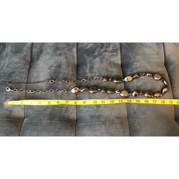 Chico's Long Gray Black Necklace w/ Rhinestones Hematite Look Dressy Modern - Picture 4 of 4